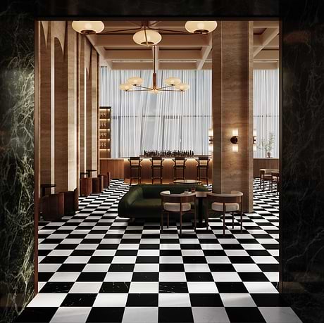 Alterno Black Silk and Bianco Carrara White 12x12 Honed Marble Checkerboard Tile