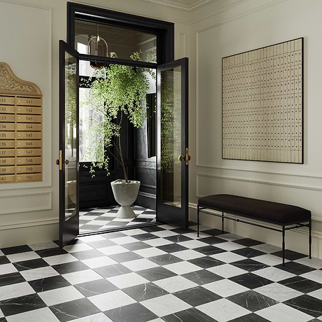 Avanti Nero Marquina Black and Bianco Carrara White 12x12 Tumbled Marble Checkerboard Tile