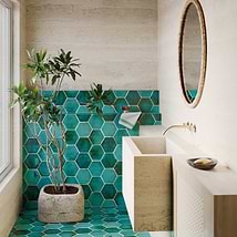 Breeze Tide Turquoise 8" Hexagon Crackled Glossy Terracotta Tile