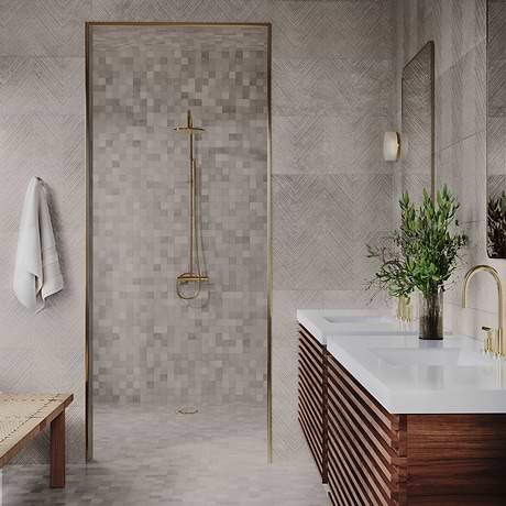 Stoneside Linen Warm Gray Chevron 12x36 Matte Ceramic Tile