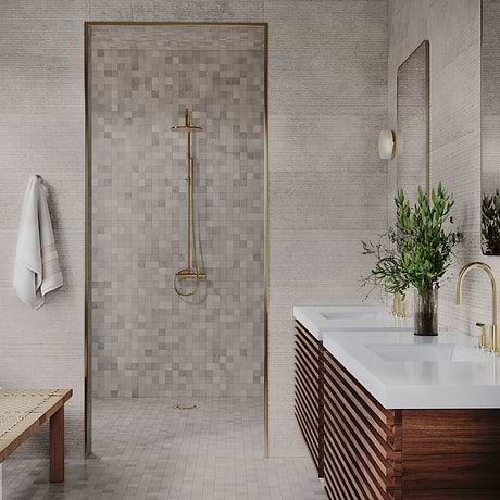 Stoneside Linen Warm Gray Deco 12x36 Textured Matte Ceramic Tile