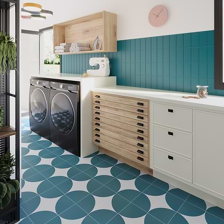 Stacy Garcia Maddox Frame Teal Blue 4x8 Matte Ceramic Subway Wall Tile