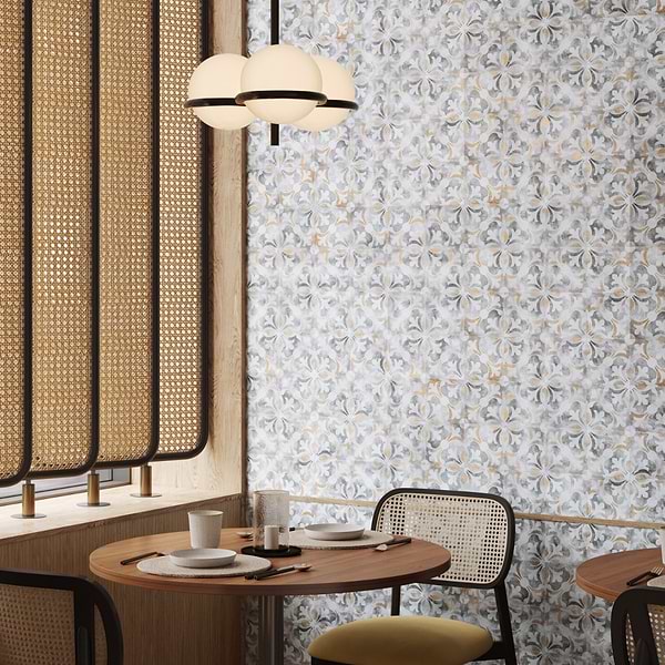 Paula Purroy Talia Bossa Blue Gray with Gold 5x5 Matte Ceramic Tile