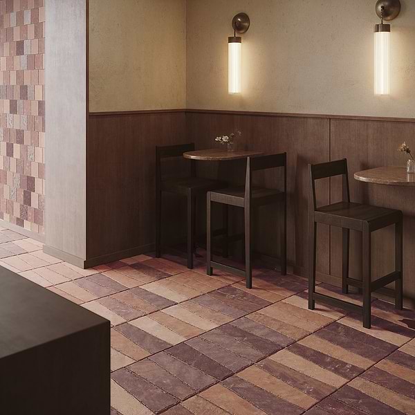 Opera Terracotta by Paula Purroy Bordeaux 6x18 Trapezoid Matte Terracotta Tile