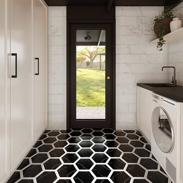 Sagon Nero Black 9" Hexagon Matte Porcelain Tile