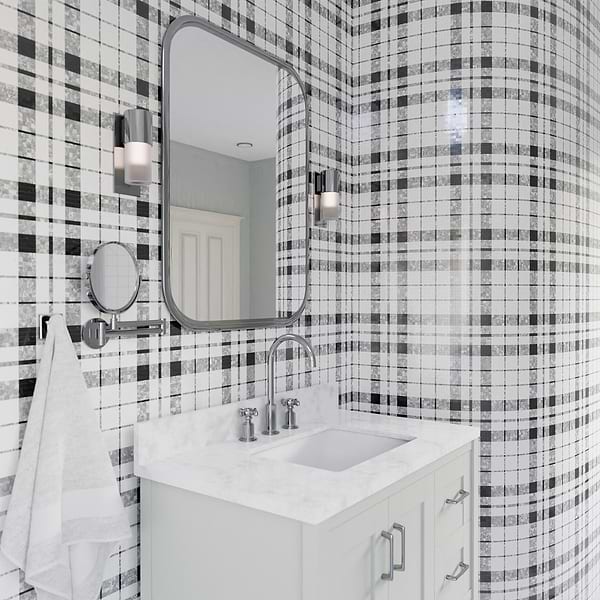 Microsaic Plaid Bardiglio Black & White Polished Marble Mosaic Tile