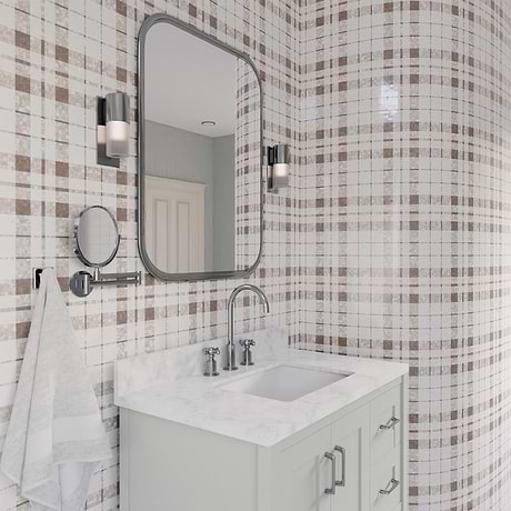 Microsaic Plaid Wooden Beige Polished Marble Mosaic Tile