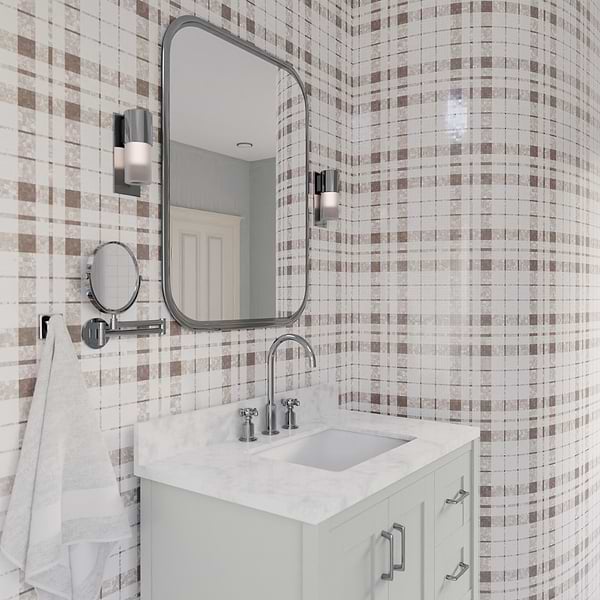 Microsaic Plaid Wooden Beige Polished Marble Mosaic Tile