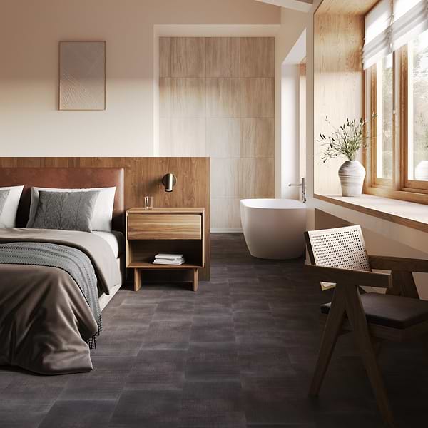Ristretto LVT Charcoal Black 12x24 Fabric Look Glue Down Luxury Vinyl Tile 