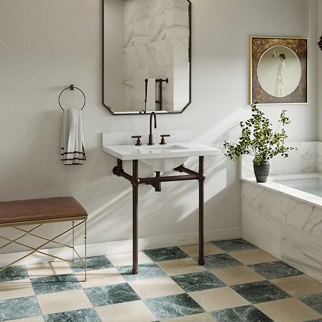 Pierce Oil Rubbed Bronze 30" Single Console with Rectangle Sink and Carrara Marble Top