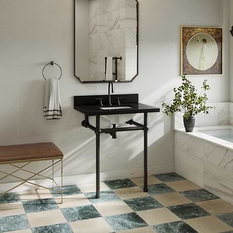 Pierce Matte Black 30" Single Console with Rectangle Sink and Black Granite Top