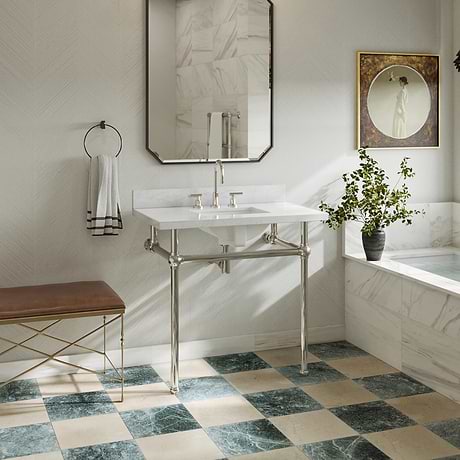 Pierce Polished Nickel  36" Single Console with Rectangle Sink and Carrara Marble Top
