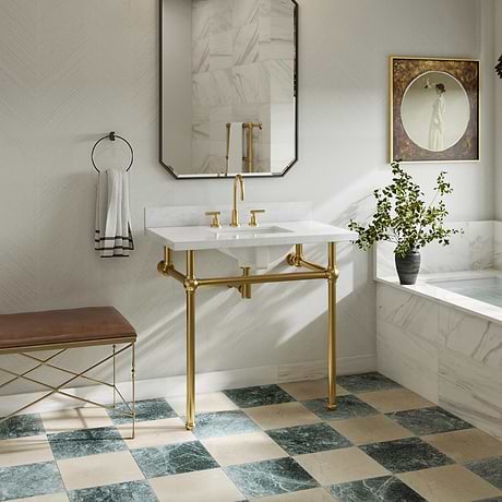Pierce Brushed Brass 36" Single Console with Rectangle Sink and Carrara Marble Top