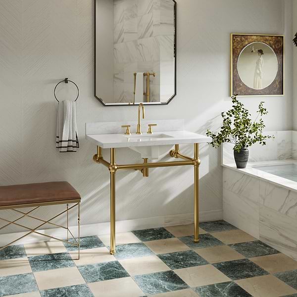 Avanti Verde Green and Crema Marfil Beige 12x12 Tumbled Marble Checkerboard Tile