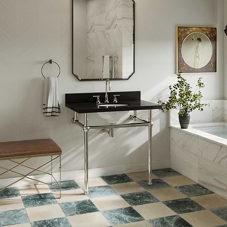 Pierce Polished Nickel 36" Single Console with Oval Sink and Black Granite Top
