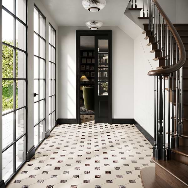 Alaris Simena 8" Octagon with Rosso Levanto Dot Tumbled Limestone and Marble Tile