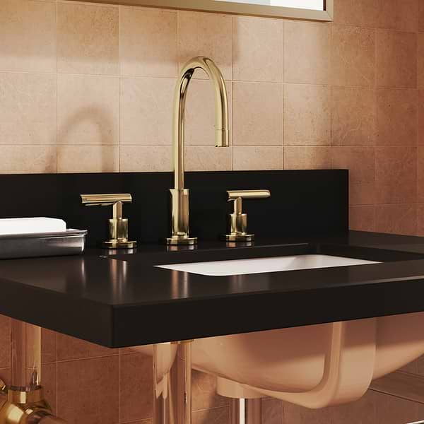 Elinor Brushed Brass 36" Single Console with Black Granite Top Rectangle Sink and Backsplash