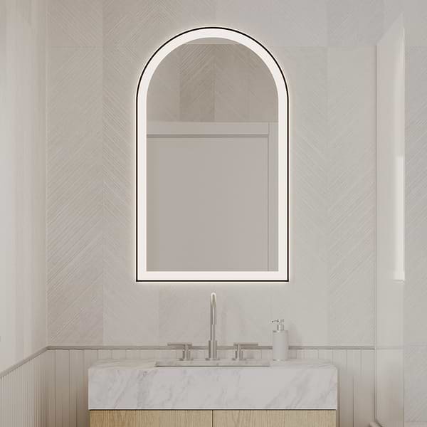 Aviva Brushed Black 24x40" Arched Aluminum Framed LED Wall Mount Bathroom Vanity Mirror in Brushed Black, View 1