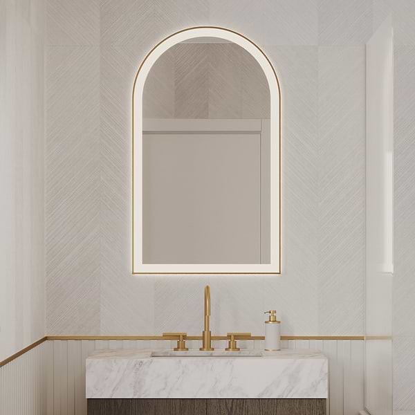 Aviva Brushed Gold 24x40" Arched Aluminum Framed LED Wall Mount Bathroom Vanity Mirror in Brushed Gold, View 1