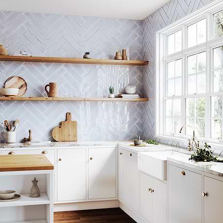 Stacy Garcia ArtBlock Azure Light Blue 4x16 Glossy Porcelain Tile