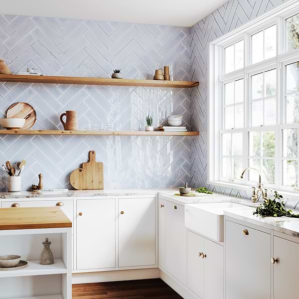 Stacy Garcia ArtBlock Azure Light Blue 4x16 Glossy Porcelain Tile