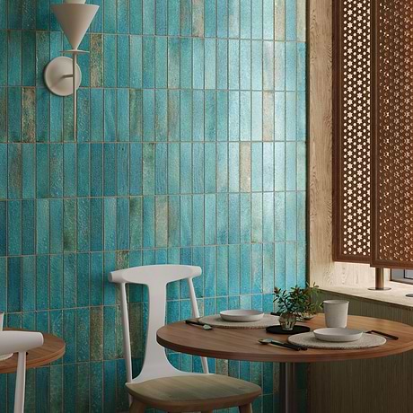 Emery Tropical Blue 2x8 Handmade Crackled Glossy Terracotta Tile