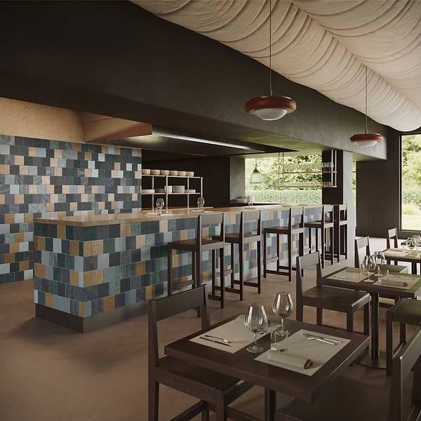 Opera Terracotta by Paula Purroy Lagoon 6x6 Square Matte and Iridescent Terracotta Tile