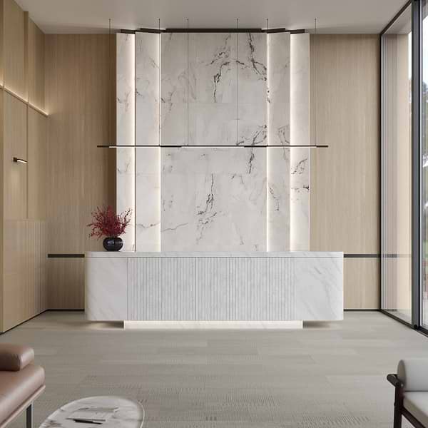 Romani Camouflage White 3D Textured Veining 24x48 Marble Look Satin Porcelain Tile
