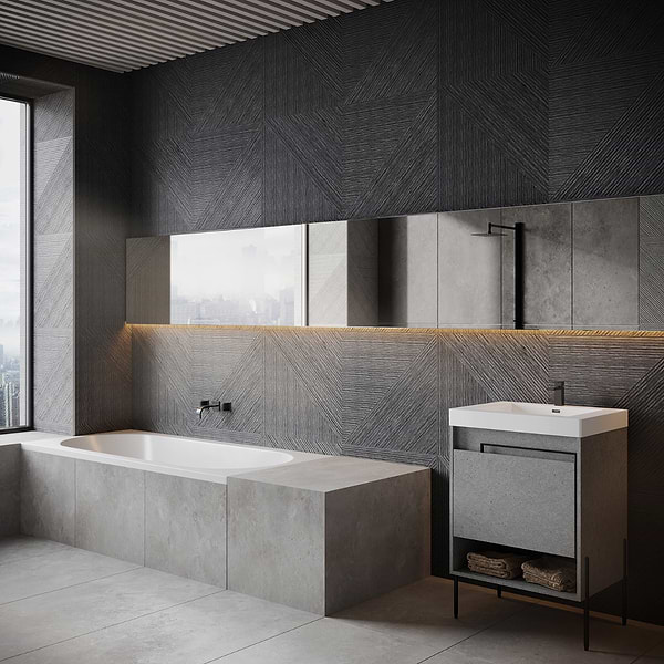 Enso Charcoal Black 24x48 Ribbed Matte Fluted Porcelain Wood Look Tile