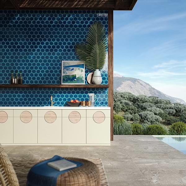 Breeze Ocean Blue 4.5" Hexagon Crackled Glossy Porcelain Tile