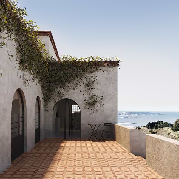 Raval Canyon Terracotta 3x8 Petal and Peach Terracotta 6x6 Kite Matte Porcelain Tile