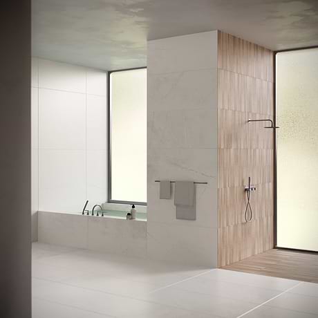 Theo Blanco White 24x48 Marble Look Antique Satin Porcelain Tile