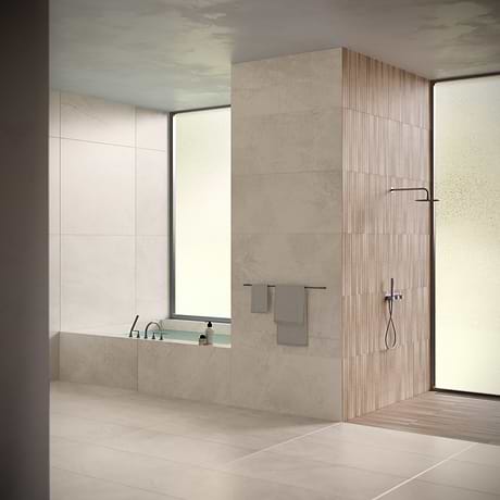 Theo Sand Beige 24x48 Marble Look Antique Satin Porcelain Tile