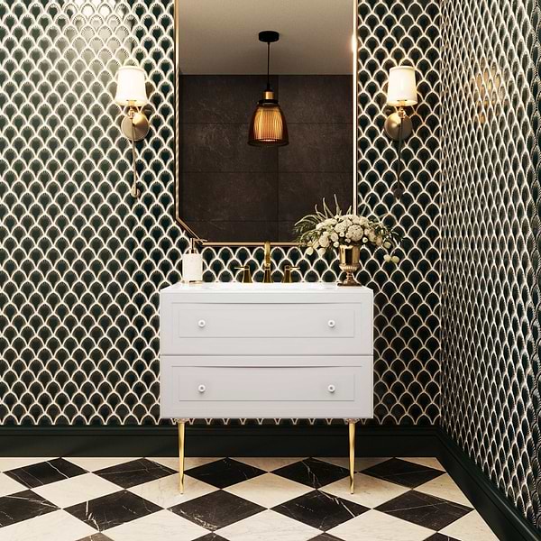 Alma White 36" Vanity with Gold Legs & Knobs without Top