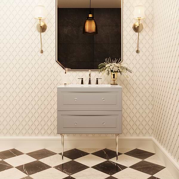 Alma Taupe 30" Vanity with Chrome Legs & Knobs with Integrated White Solid Surface Top