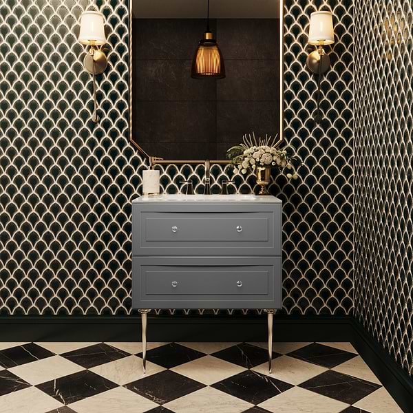 Alma Gray 30" Vanity with Chrome Legs & Knobs with Integrated White Solid Surface Top