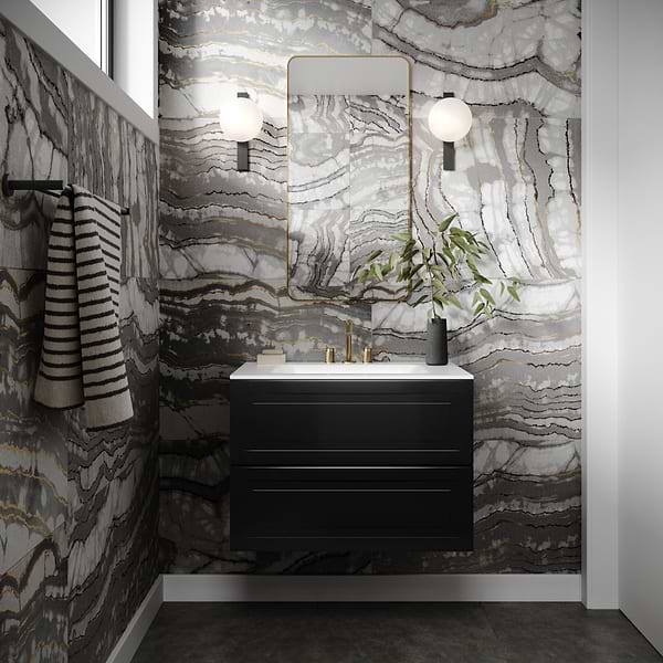 Alma Black 30" Vanity with Integrated White Solid Surface Top