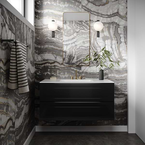 Alma Black 42" Vanity with Integrated White Solid Surface Top