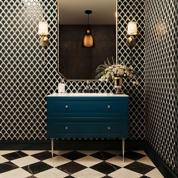 Alma Turquoise 42" Vanity with Chrome Legs & Knobs with Integrated White Solid Surface Top