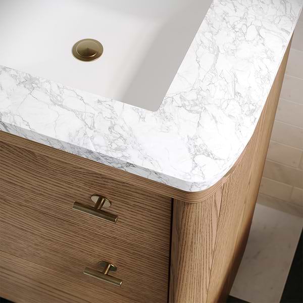 Callum Natural Ash 36" Single Vanity with Carrara Marble Top by TileBar Studio Vanities, View 5, open zoomed image