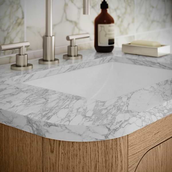 Corbin Medium Ash 36" Single Vanity with Carrara Marble Top by TileBar Studio Vanities, View 3, open zoomed image