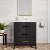 Iconic Charcoal and Gold 30" Single Vanity with Pure White Quartz Top