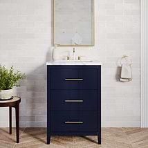 Iconic Navy and Gold 24" Single Vanity with Pure White Quartz Top