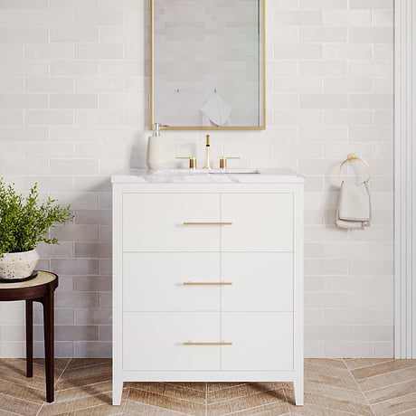 Iconic White and Silver 30" Single Vanity with Carrara Marble Top