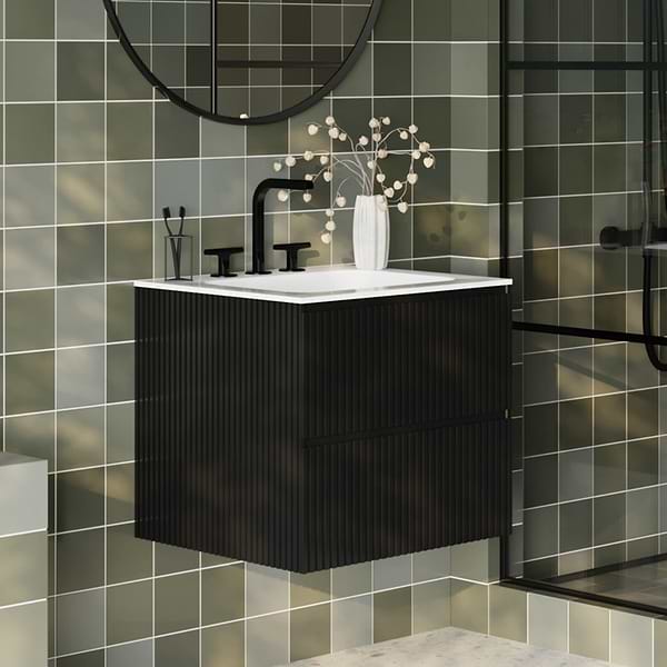 Linear Black 24" Single Vanity with Integrated White Solid Surface Top
