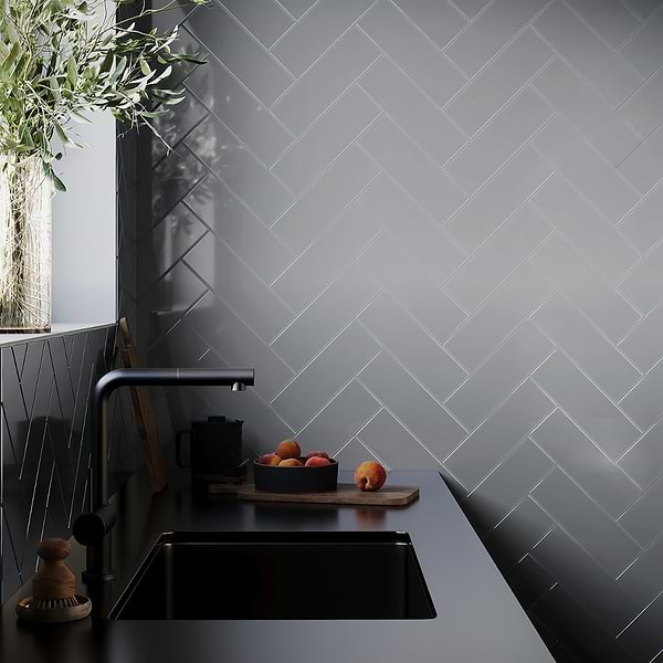 Loft Ash Gray 4x12 Polished Glass Subway Wall Tile