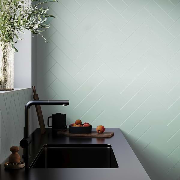 Loft Seafoam Green 4x12 Frosted Glass Subway Tile