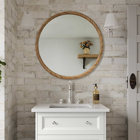 Olora Brown Seagrass 32" Round Mirror