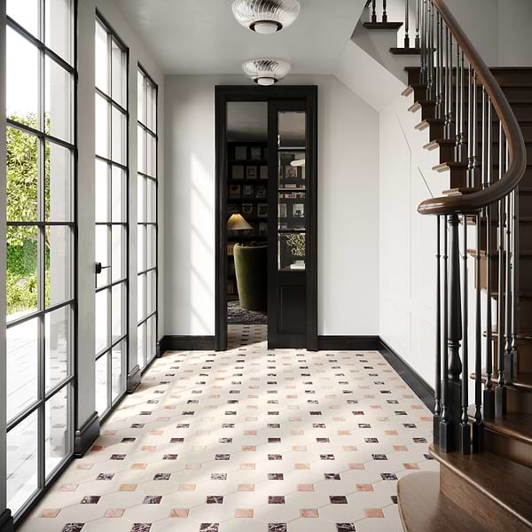 Alaris Simena 8" Octagon with Bellini and Rosso Levanto Dot Tumbled Limestone and Marble Tile