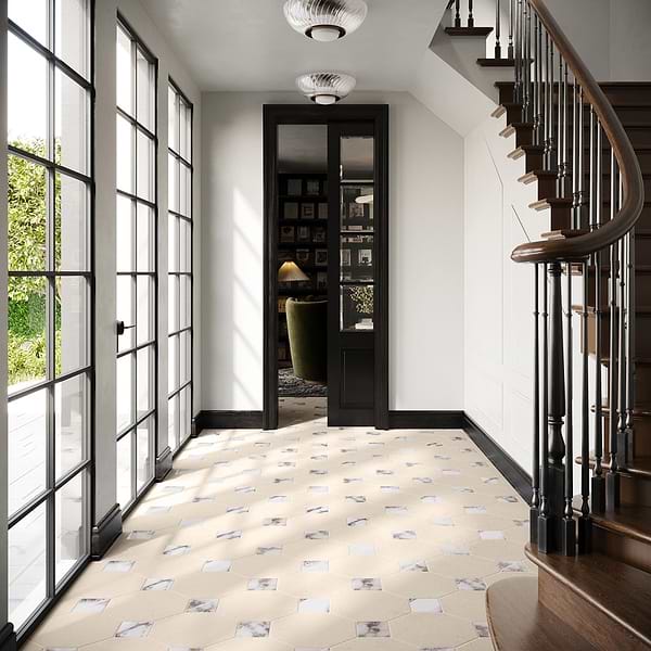 Alaris Crema Ella 12" Octagon with Calacatta Viola Dot Honed Marble Tile